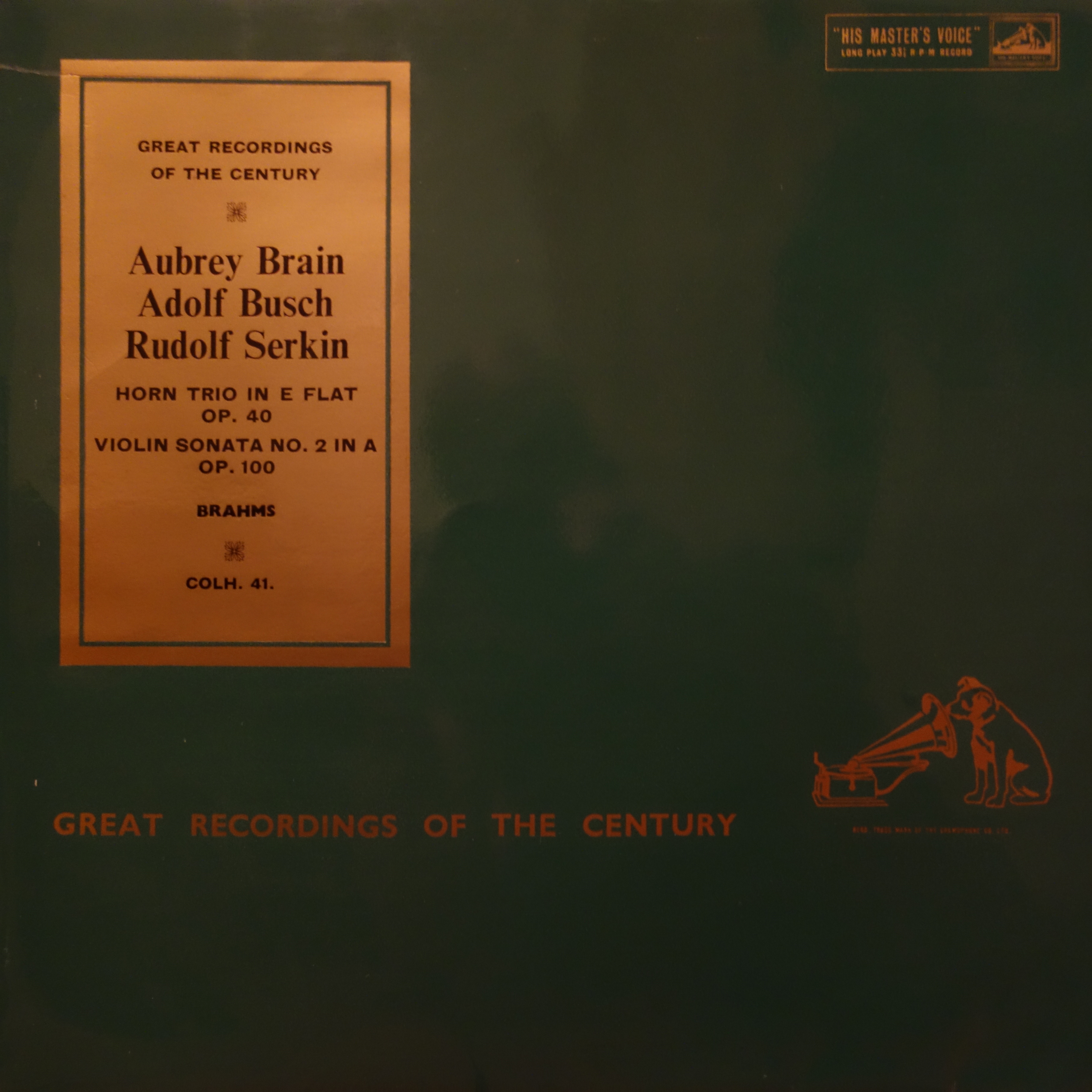 COLH 41 Brahms Horn Trio / Violin Sonata No.2 in A Op. 100 / Brian / Busch Serkin