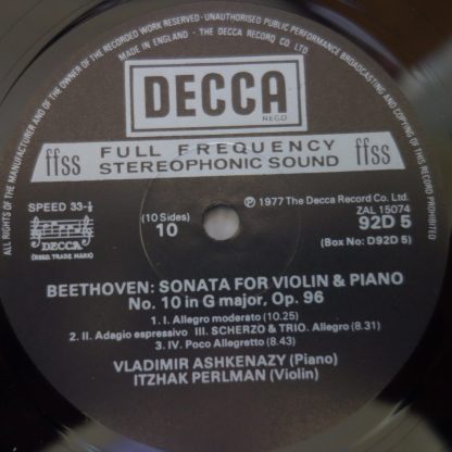 D92D 5 Beethoven Violin Sonatas / Perlman / Ashkenazy
