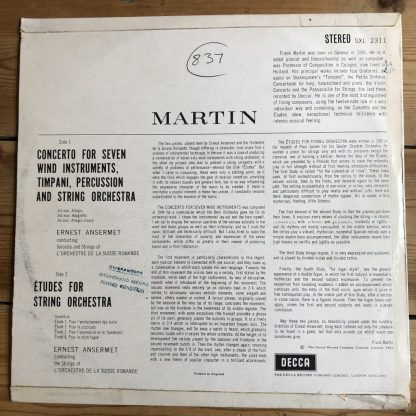 SXL 2311 Frank Martin Concerto / Etudes / Ansermet W/B
