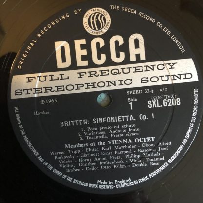 SXL 6208 Britten Sinfonietta / Hindemith Octet