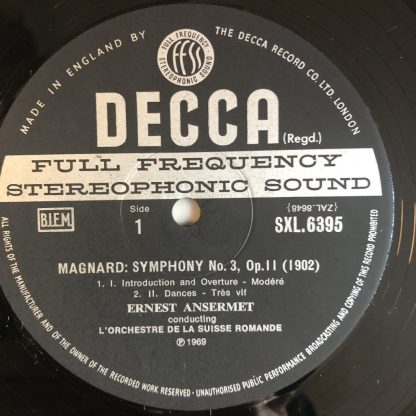 SXL 6395 Magnard Symphony No. 3 etc. / Ansermet W/B