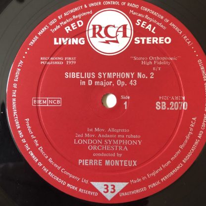 SB 2070 Sibelius Symphony No. 2 / Monteux GRVD R/S
