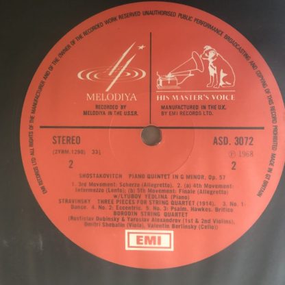 ASD 3072 Shostakovich Piano Quintet, etc. / Stravinsky 3 Pieces / Borodin Quartet