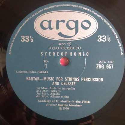 ZRG 657 Bartok Music for Strings, Percussion & Celesta / Marriner OVAL