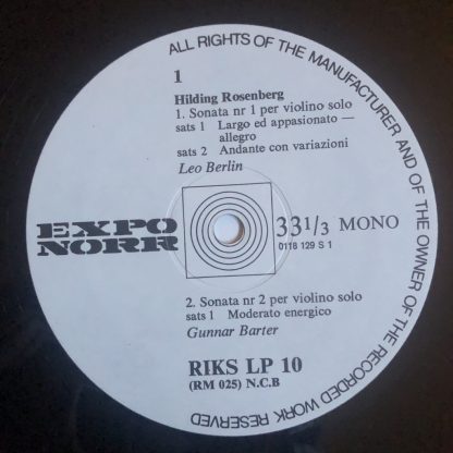 RIKS LP 10 Hilding Rosenberg Tre Sonater För Soloviolin