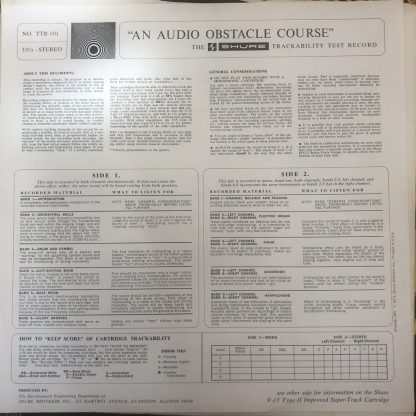 TTR 101 Shure Trackability Test Record For Stereo Cartridges