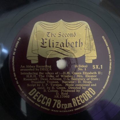 SX 1-2-3 The Second Elizabeth / David Niven 3 78 rpm box set