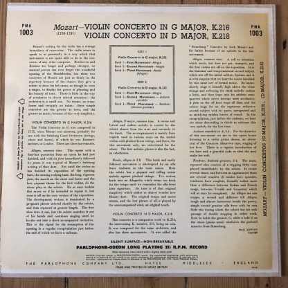 PMA 1003 Mozart Violin Concertos in G & D / Szymon Goldberg / Suskind
