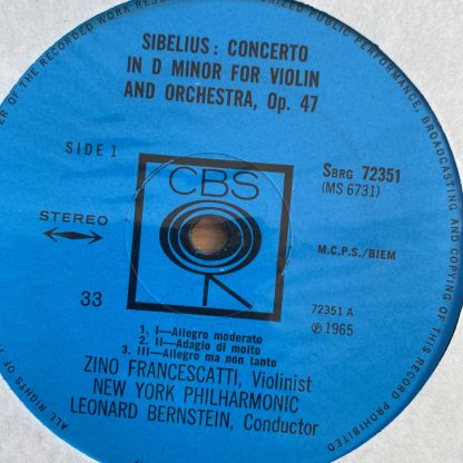 SBRG 72351 Sibelius / Walton Violin Concertos / Zino Francescatti / Ormandy