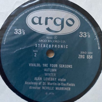 ZRG 654 Vivaldi The Four Seasons / Alan Loveday / Marriner / ASMF OVAL