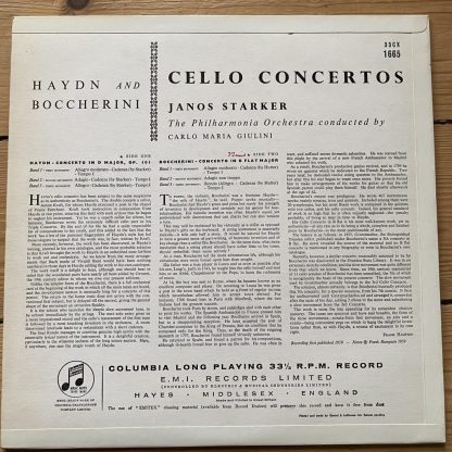 33CX 1665 Haydn / Boccherini Cello Concertos / Starker / Giulini B/G
