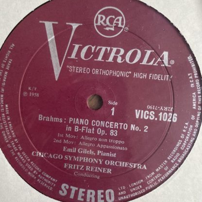 VICS 1026 Brahms Piano Concerto No. 2 / Gilels / Reiner / CSO P/S