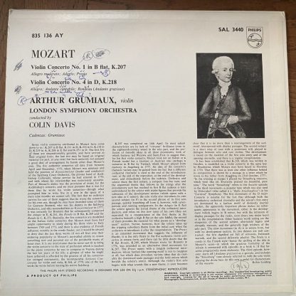 SAL 3440 Mozart Violin Concertos / Grumiaux / Davis