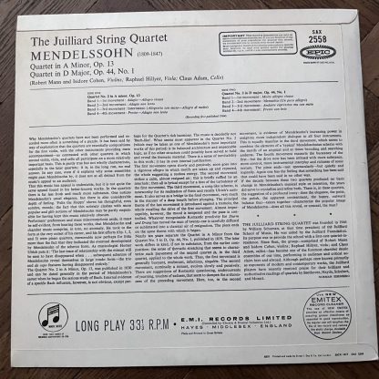 SAX 2558 Mendelssohn String Quartets Op. 13 etc. / Juilliard Quartet E/R