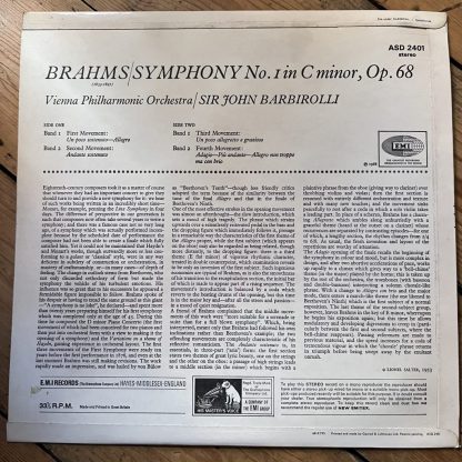 ASD 2401 Brahms Symphony No. 1 / Barbirolli / VPO S/C