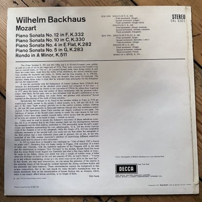 SXL 6301 Mozart Piano Sonatas / Wilhem Backhaus
